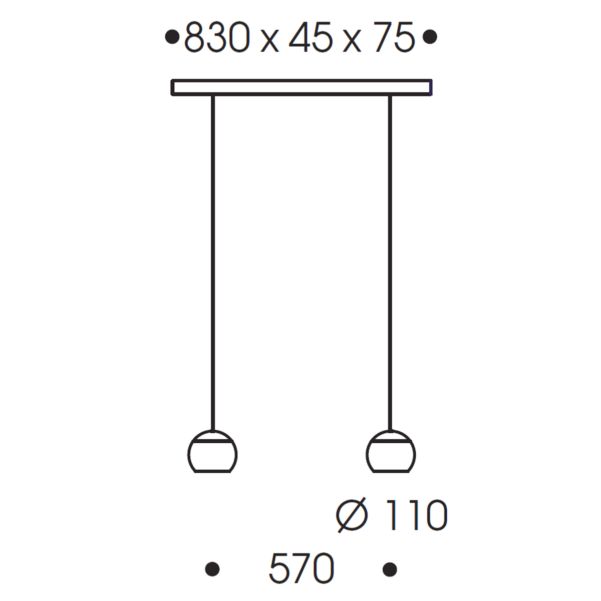 Oligo Balino LED Pendelleuchte, 2-flg., Maßzeichnung