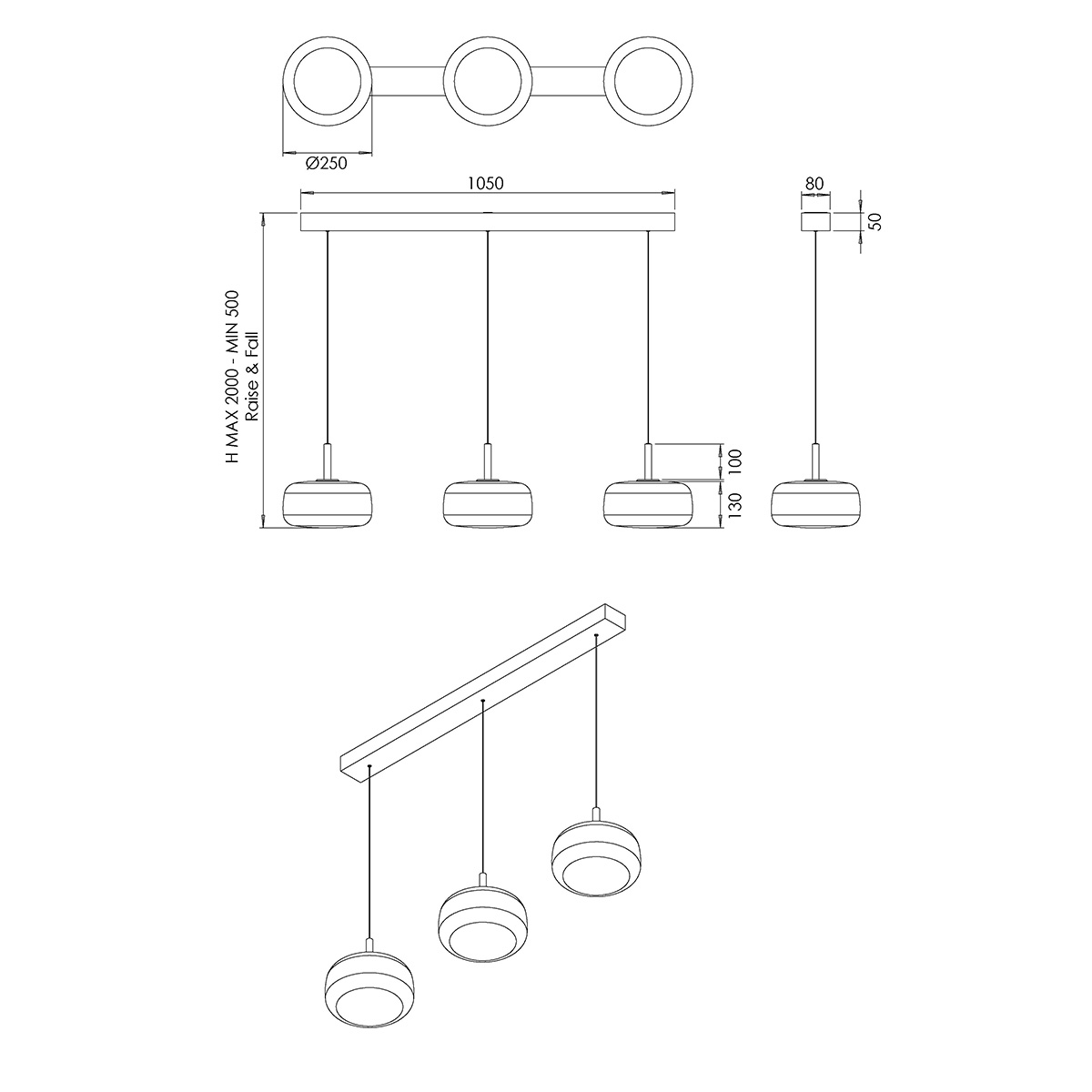Devero LED Pendelleuchte, 3-flg.