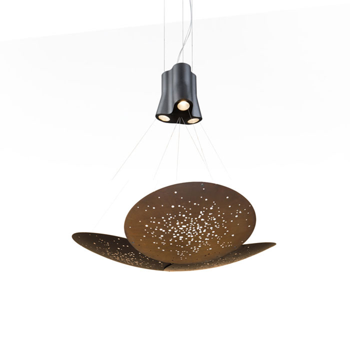 Fabbian Lens Pendelleuchte, 3-flg., Ø: 60 cm, rostfarben