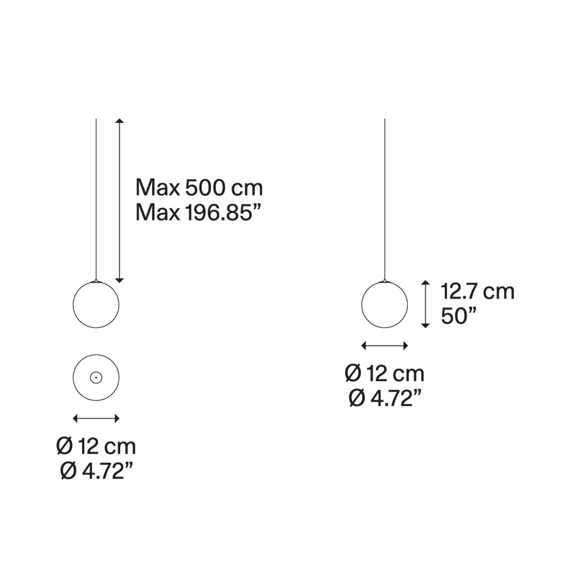 Lodes Random Solo 12 LED Pendelleuchte, Maßzeichnung