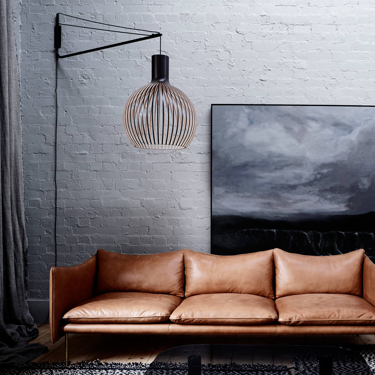 Secto Design Varsi 1000 Wandleuchte mit Octo 4240, schwarz, Schirm: schwarz laminiert