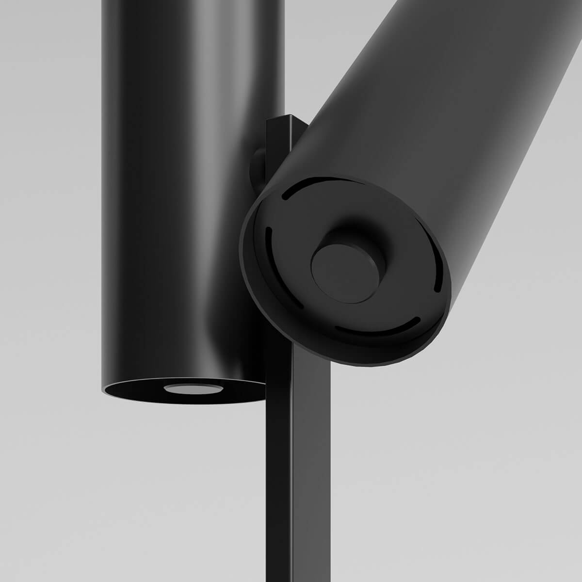 Rotaliana Tobu F1 LED Stehleuchte, schwarz matt, Detail des Drehdimmers am unteren Ende des Leuchtenkopfes