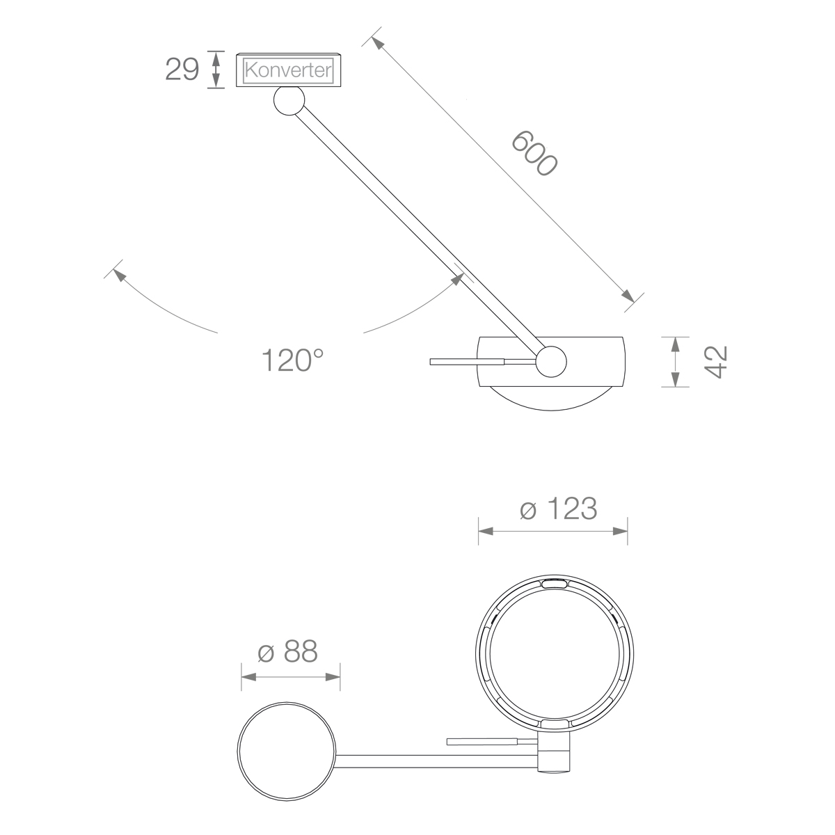 Occhio Sento C soffitto singolo up LED Deckenleuchte, 60 cm, 2700 K, Maßzeichnung