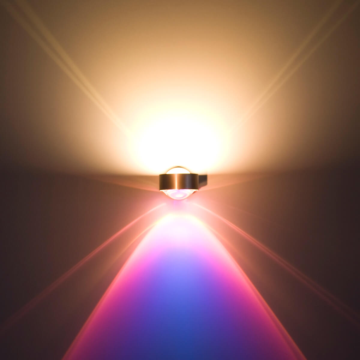 Top Light Puk Mini Wall Wandleuchte, Nickel matt, mit Glas satiniert / Linse klar und Farbfilter blau