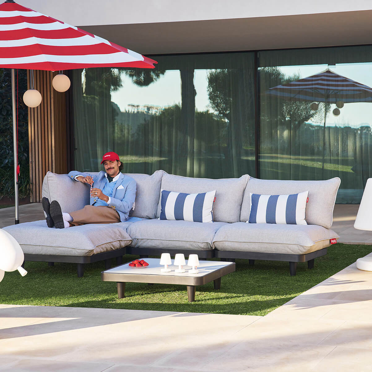 Fatboy King Pillow Outdoor Kissen, Stripe Ocean blue (weiß-blau)