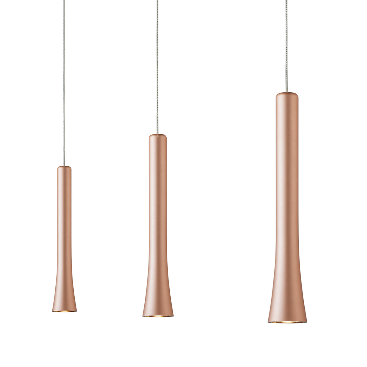 Oligo Rio LED Pendelleuchte, 3-flg., unsichtbare Höhenverstellung, Baldachin: weiß matt, Satin copper