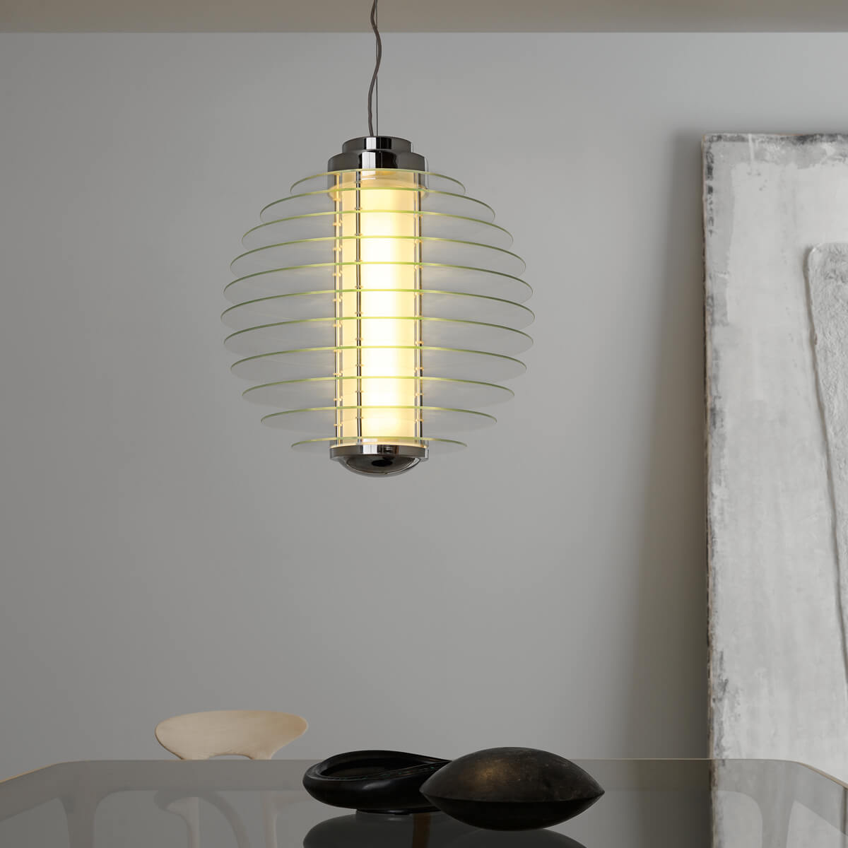 Fontana Arte 0024 Pendelleuchte, Chrom / Glas transparent