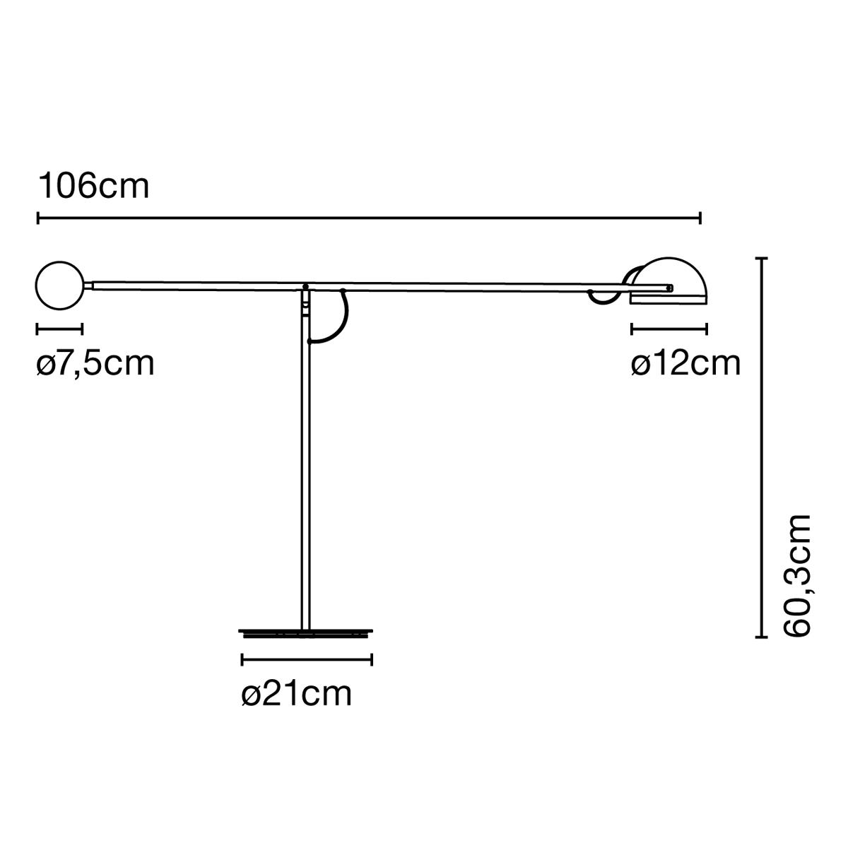 Marset Copérnica M LED Tischleuchte, Maßzeichnung