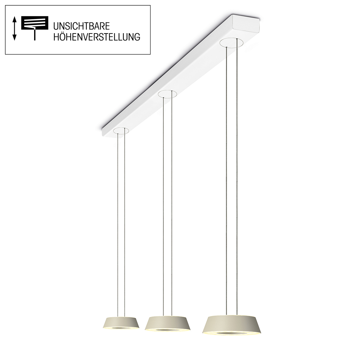 Glance LED Pendelleuchte, 3-flg., unsichtbare Höhenverstellung