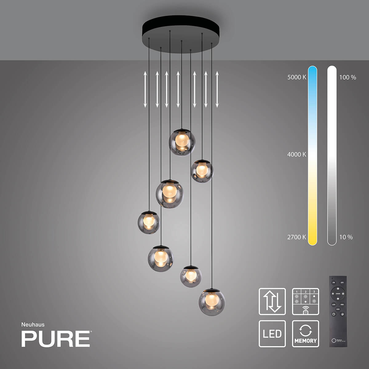 PURE Popup LED Pendelleuchte mit CCT
