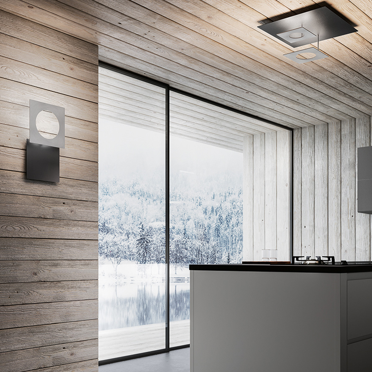 Icone Petra 21 LED Wand- / Deckenleuchte, Schiefer schwarz / Aluminium satiniert und Petra.2 LED Wand- / Deckenleuchte, Schiefer schwarz / Aluminium satiniert