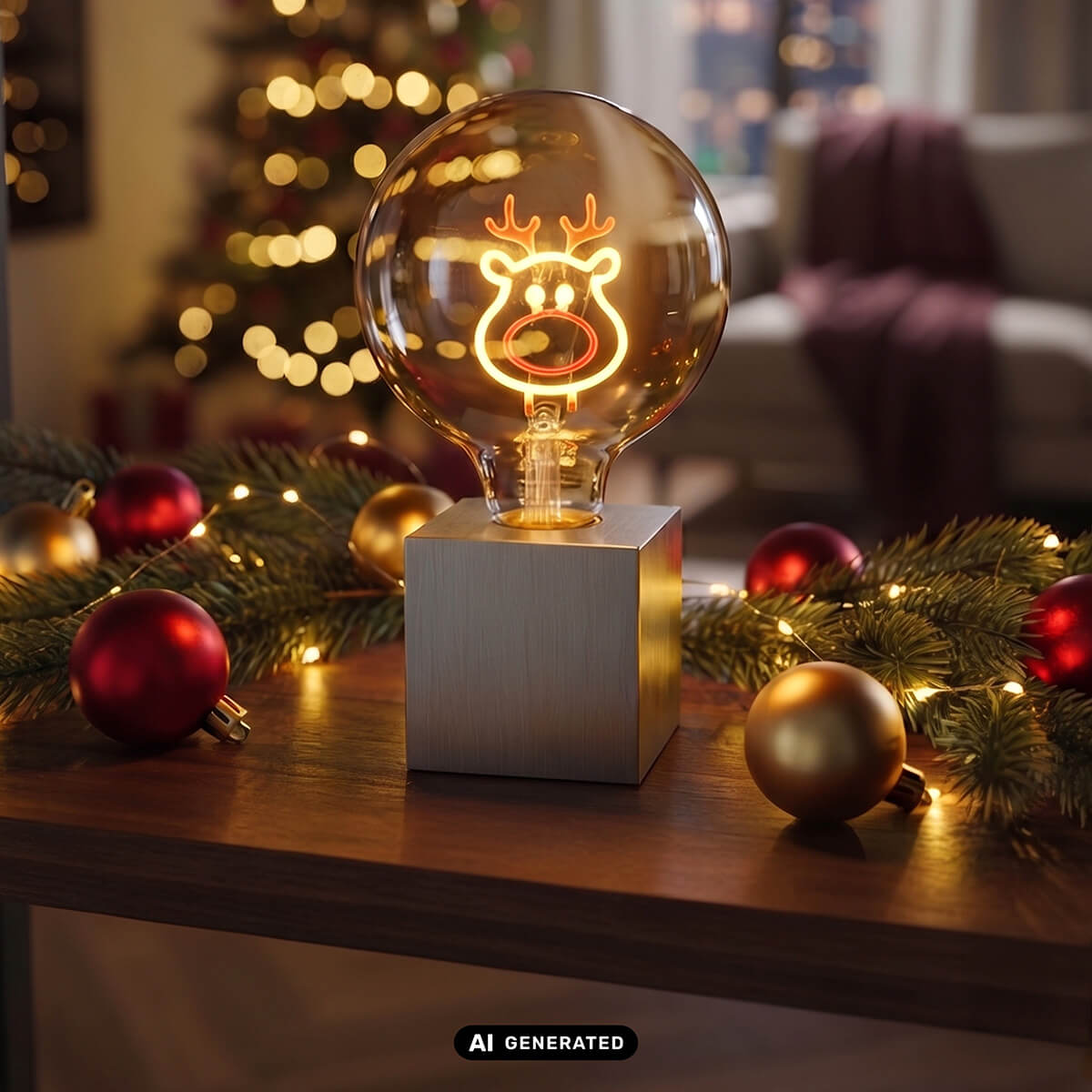 Cubic Tischleuchte mit Weihnachts-Leuchtmittel