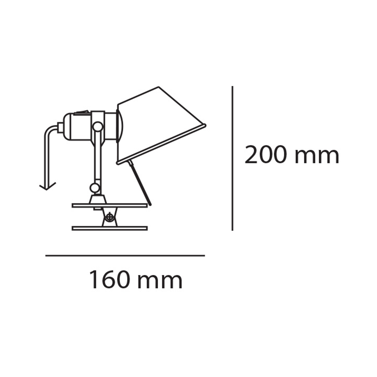 Artemide Tolomeo Micro Pinza LED, Maßzeichnung