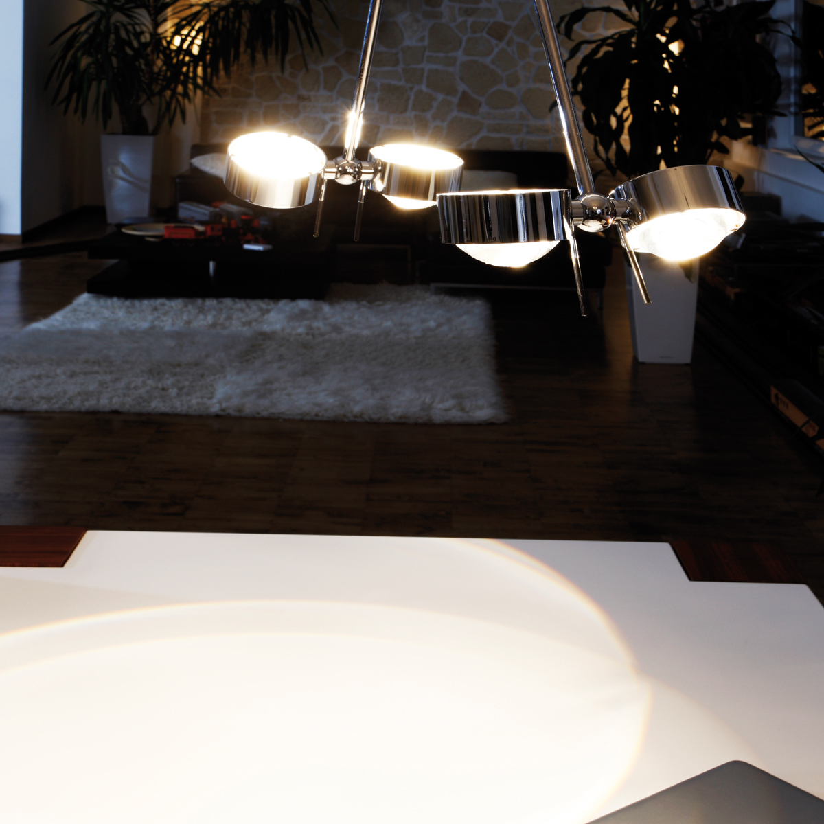 Top Light Puk Ceiling Sister Twin, 80 cm, Chrom, mit Einsätzen Glas satiniert / Linse klar