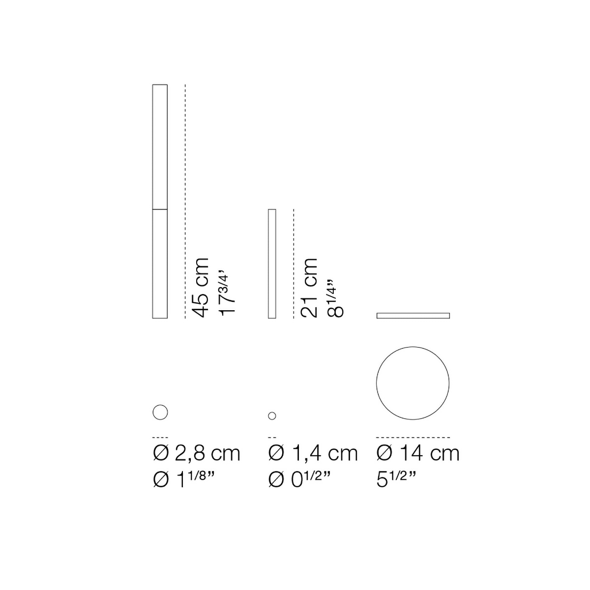 Cini & Nils Ognidove tavolo LED Akkuleuchte & Vase, Maßzeichnung