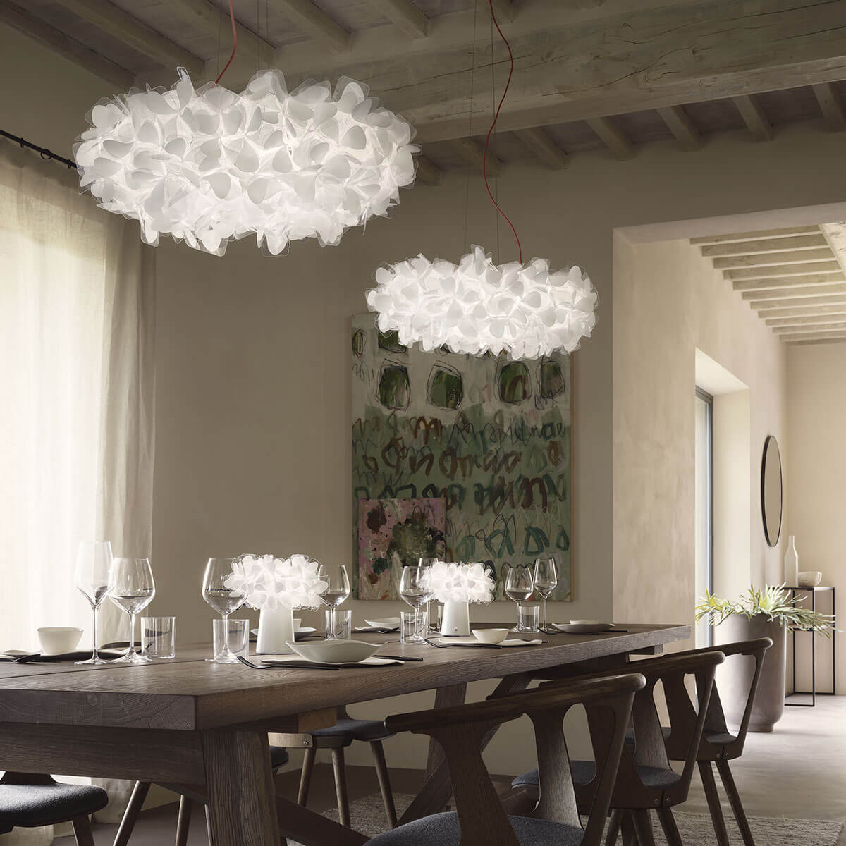 Slamp Clizia Mama non Mama Suspension Large, weiß, Textilkabel: rot