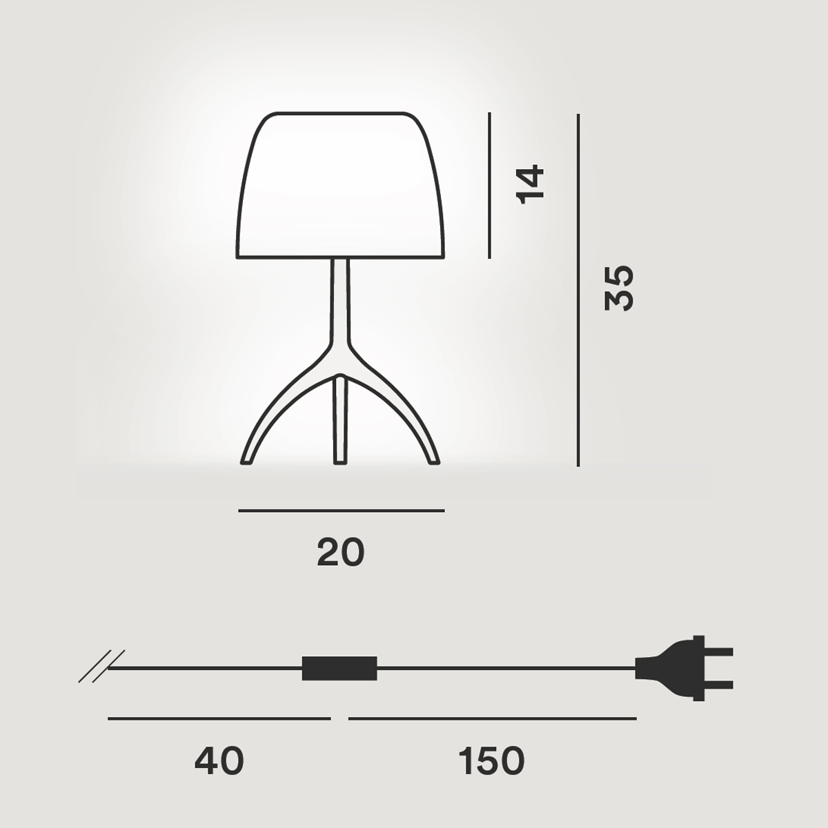 Foscarini Lumiere Piccola Tavolo, mit Dimmer, Maßzeichnung