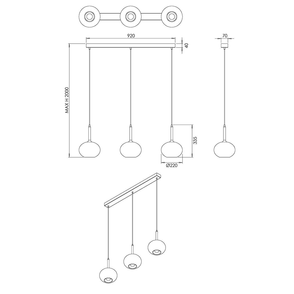 Edolo Pendelleuchte, 3-flg.