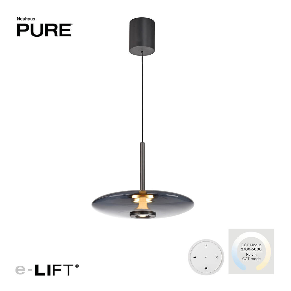 PURE E-Vitrum LED Pendelleuchte mit e-LIFT und CCT