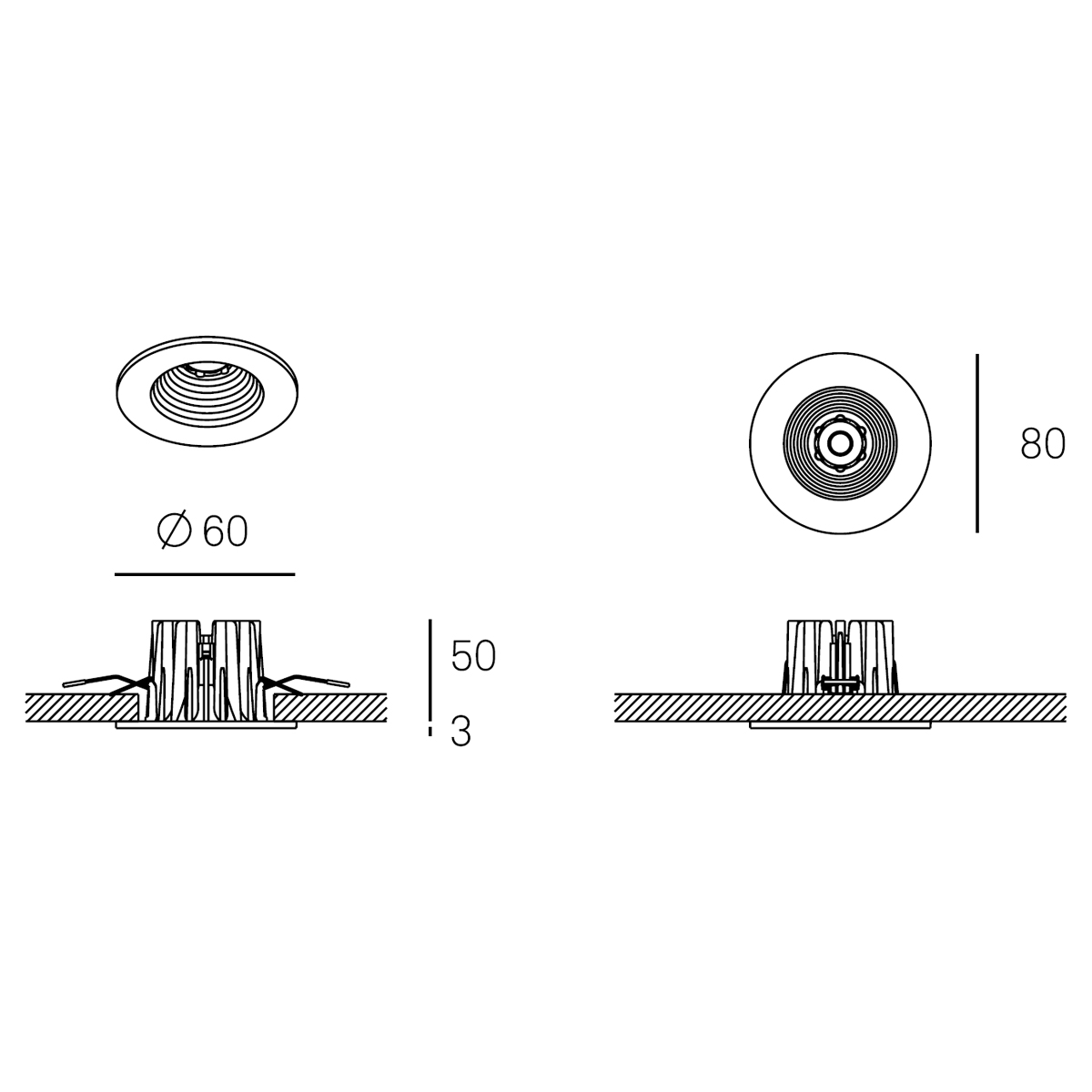 Milan Robotic LED Einbaustrahler, Maßzeichnung