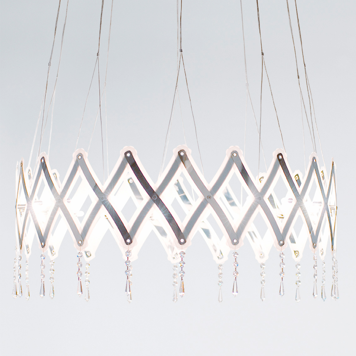 Serien.lighting Zoom Pendelleuchte, 1 Element Ø: 20–130 cm, 20-flg., mit Zoom Crystal Anhängern, Kristallglas