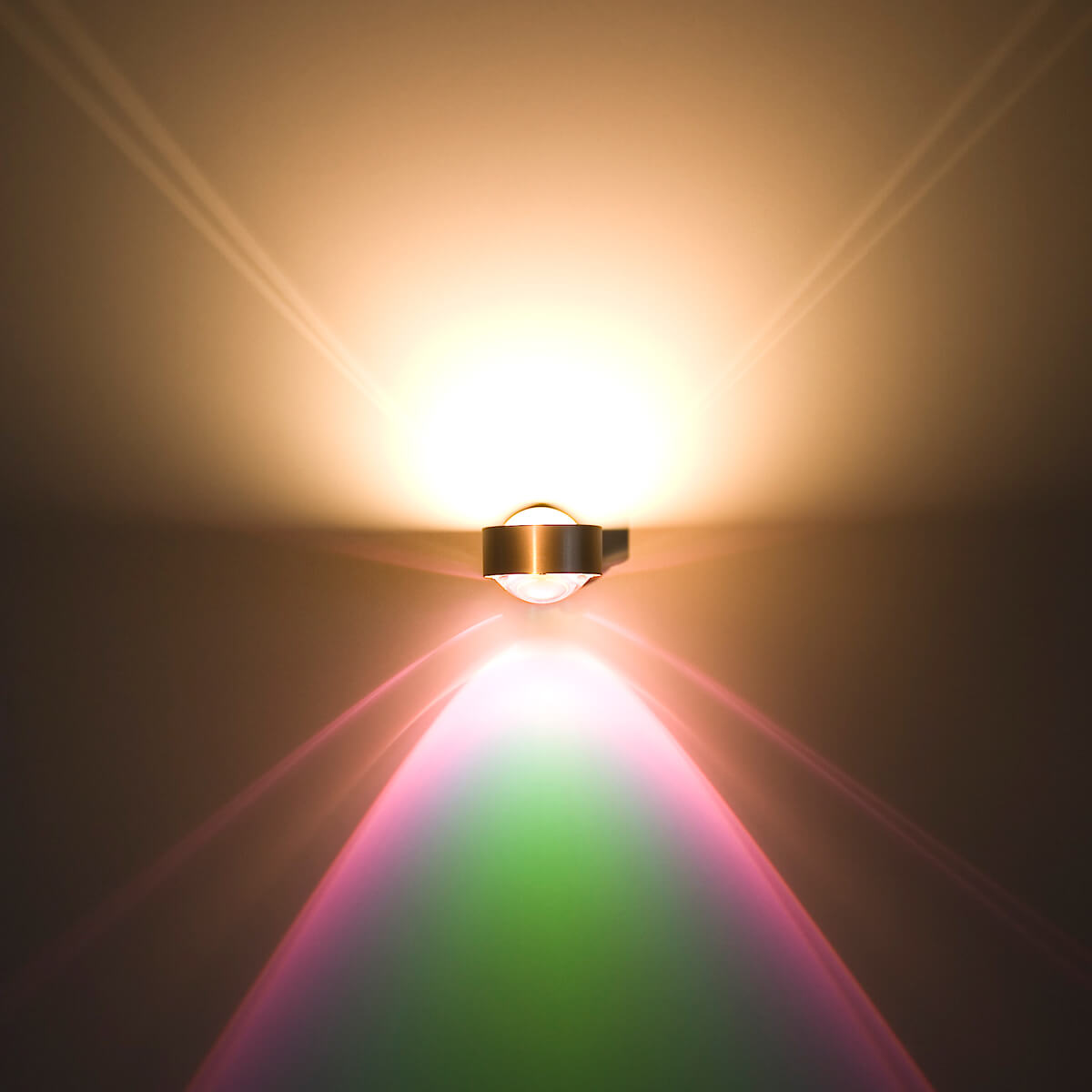 Top Light Puk Mini Wall Wandleuchte, Nickel matt, mit Glas satiniert / Linse klar und Farbfilter grün