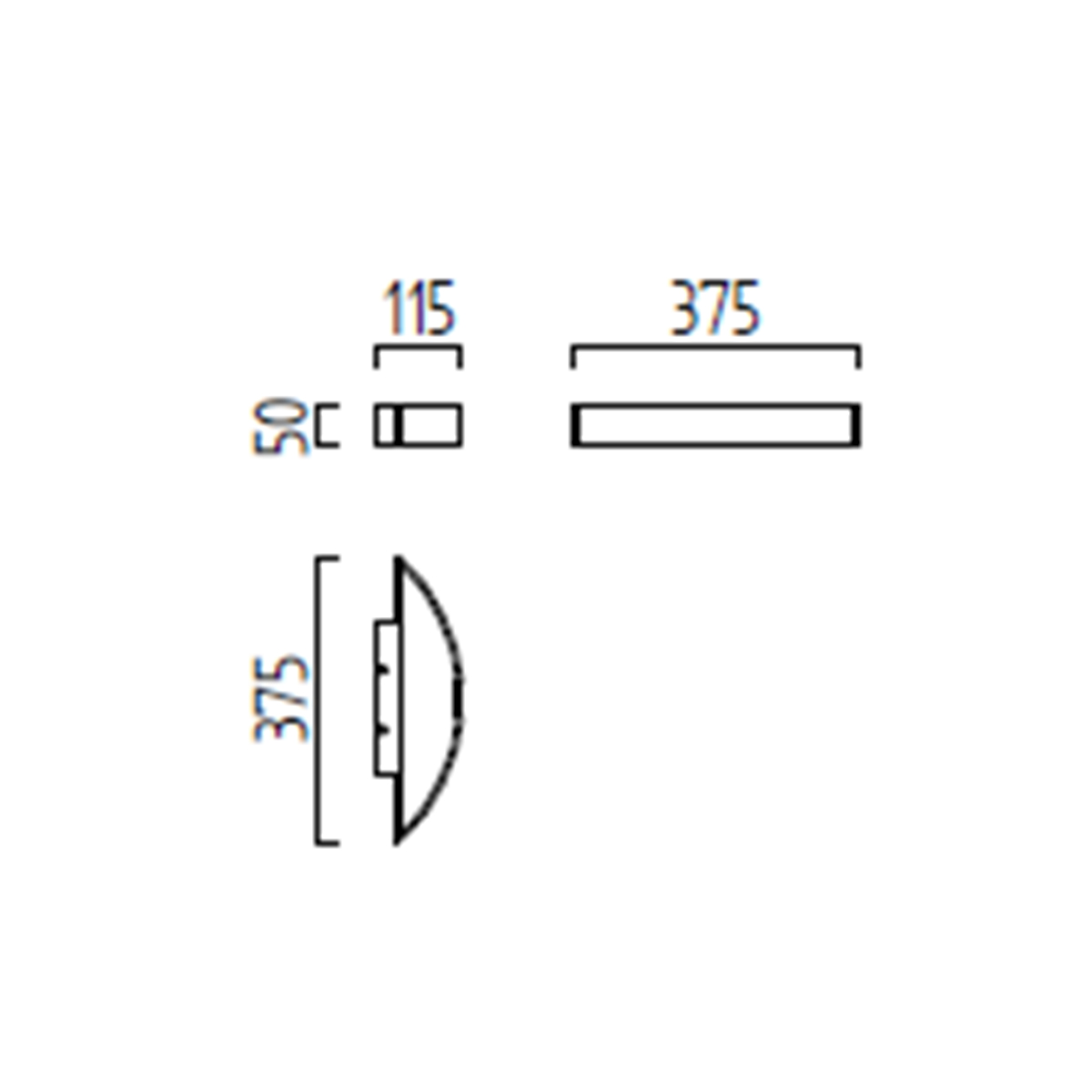 Helestra Yona LED Wandleuchte, Länge: 37,5 cm, Maßzeichnung