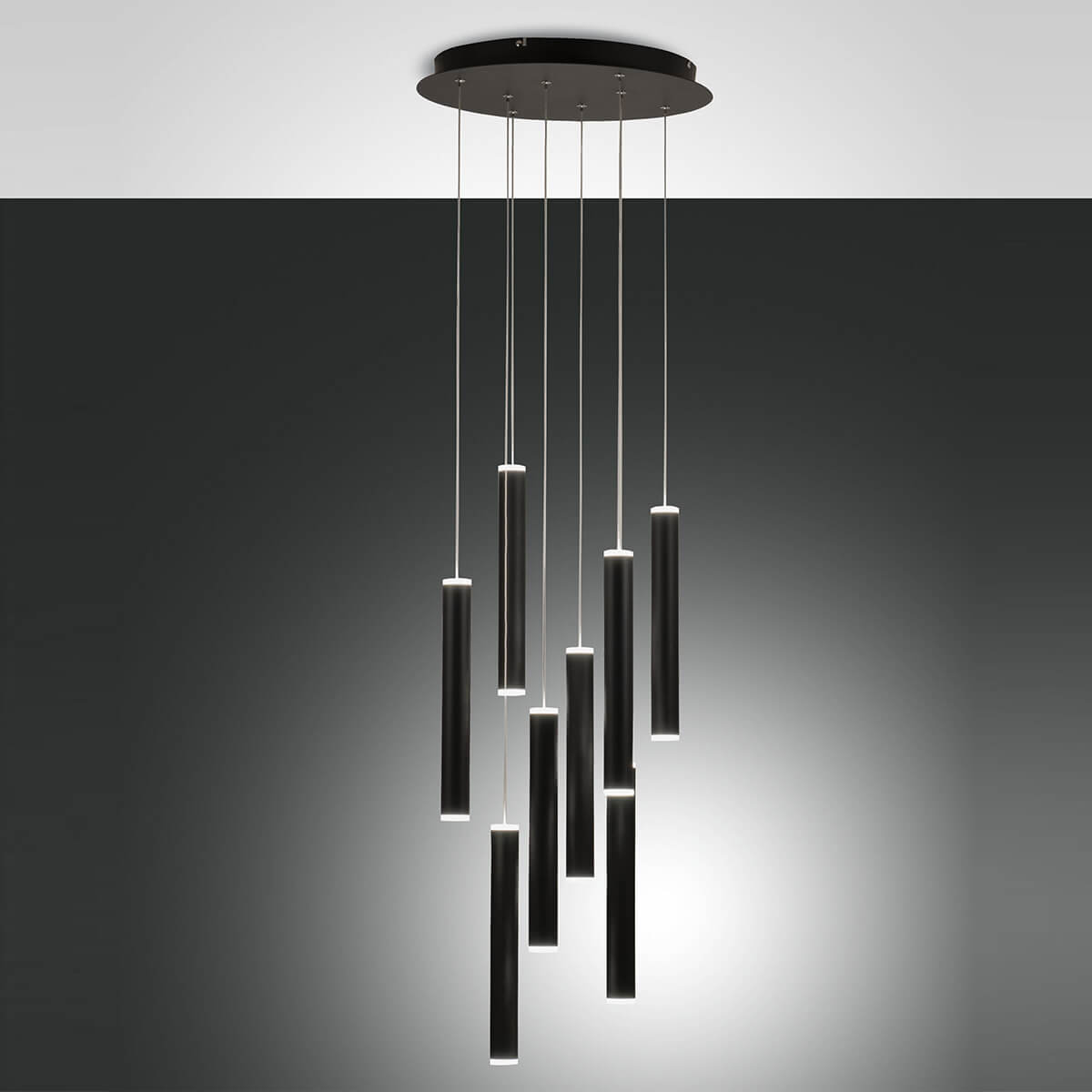 Fabas Luce Prado LED Pendelleuchte, 8-flg., mit Rondell, schwarz