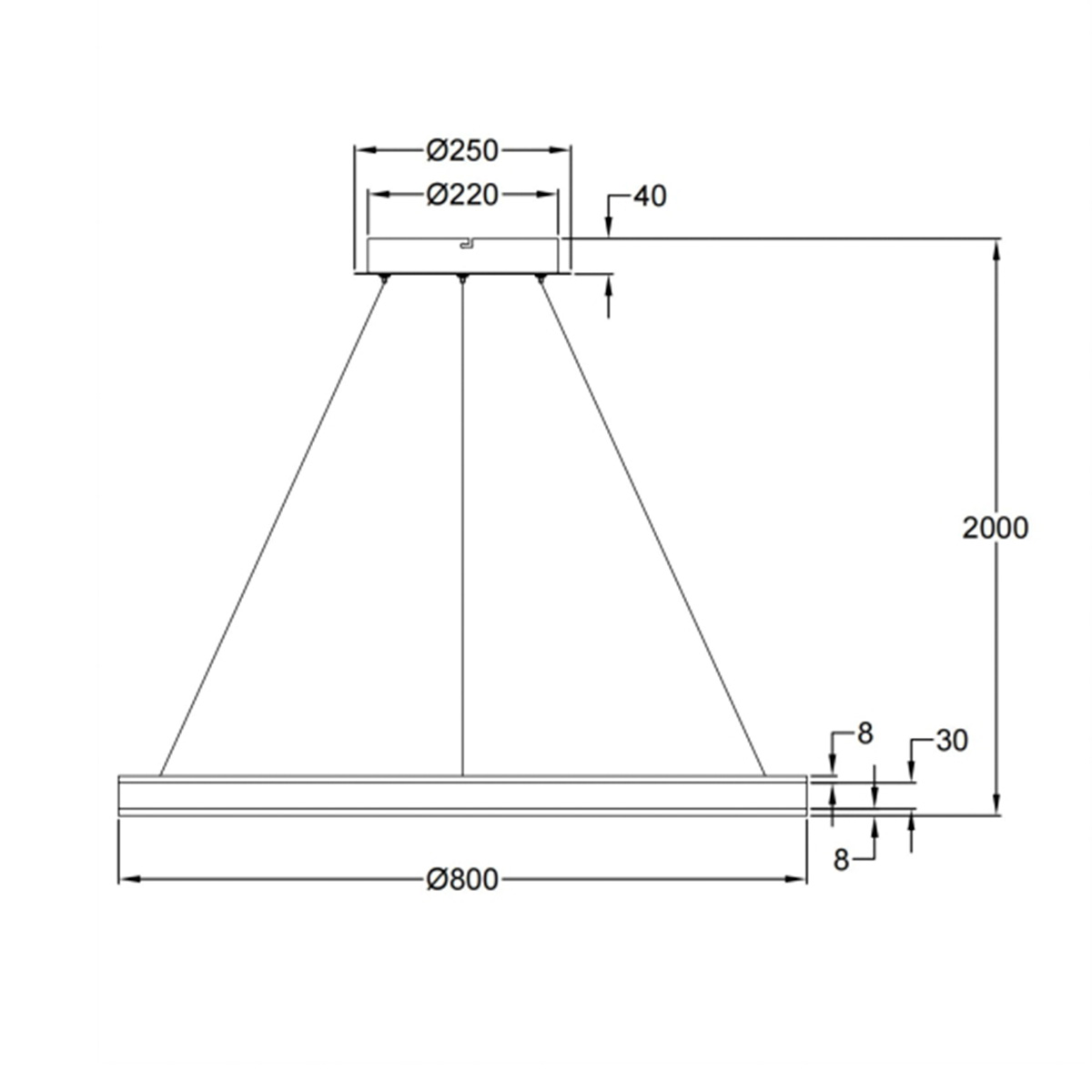 Fabas Luce Palau LED Pendelleuchte, Ø: 80 cm, Abmessungen