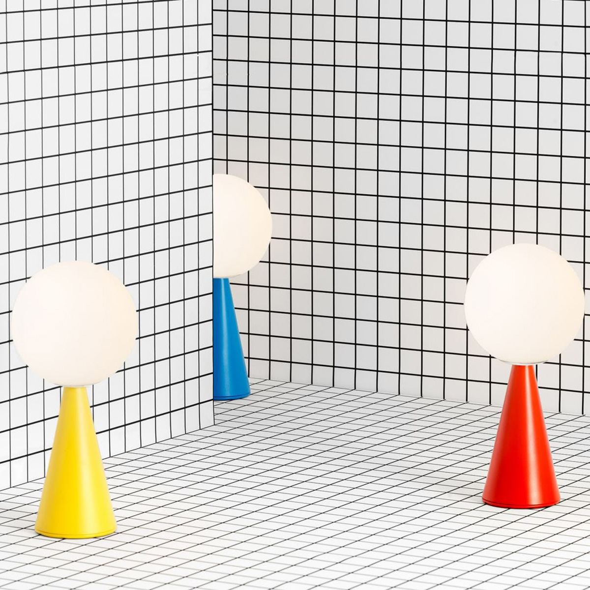 Fontana Arte Bilia Mini Tischleuchte, in Gelb, Blau und Rot