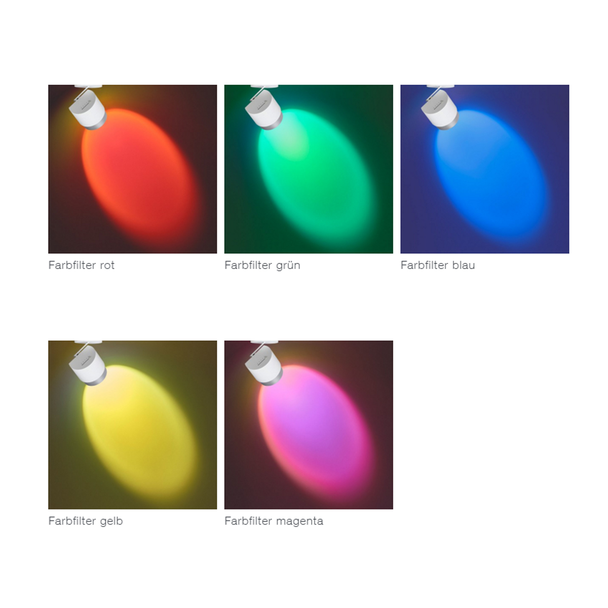 Occhio lui 3d Z Leuchtenserie, Lichtwirkung in Abhängigkeit des gewählten lui 3d Farbfilters
