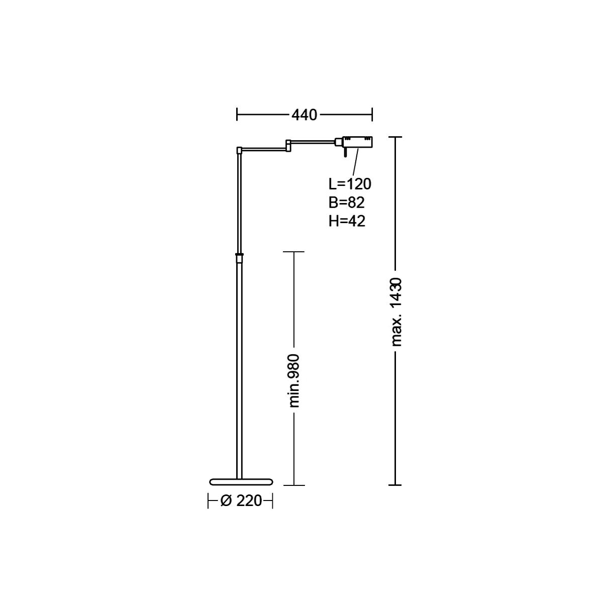 Holtkötter 9617 LED Leseleuchte, Maßzeichnung