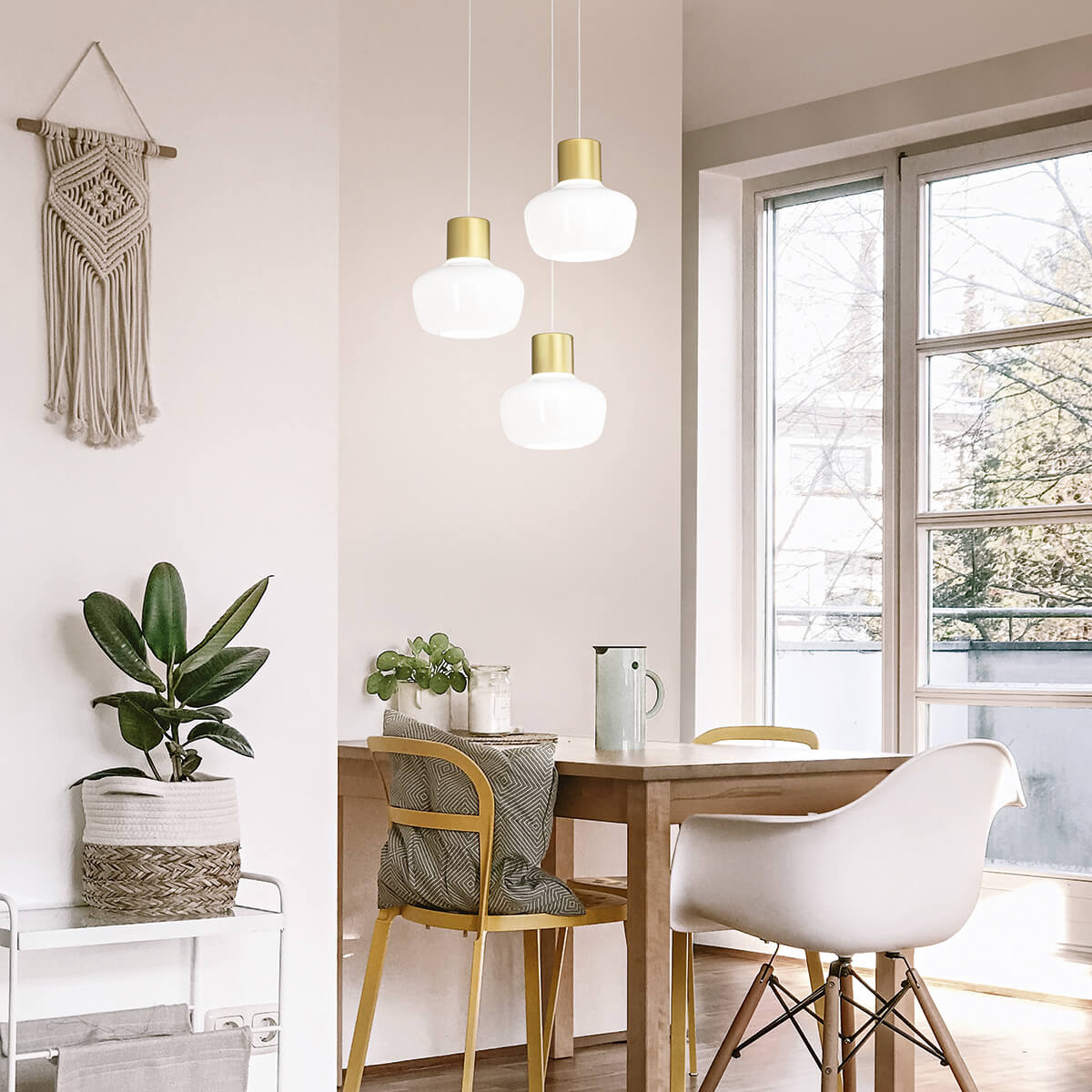 Fabas Luce Kino LED Pendelleuchte, 3-flg., mit Rondell, weiß