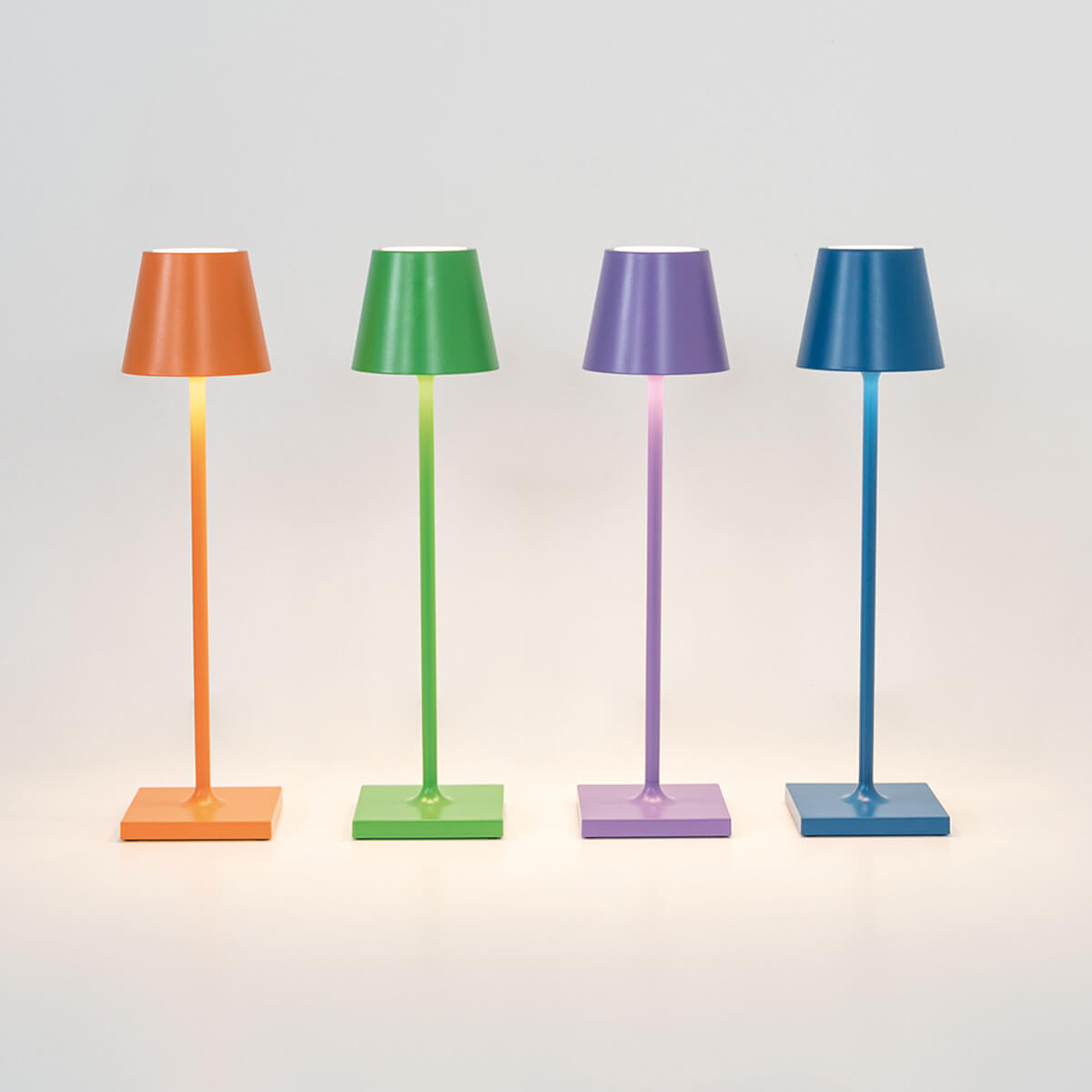 Zafferano AiLati Poldina micro Pro LED Akkuleuchte, orange, apfelgrün, lila und Capri blau