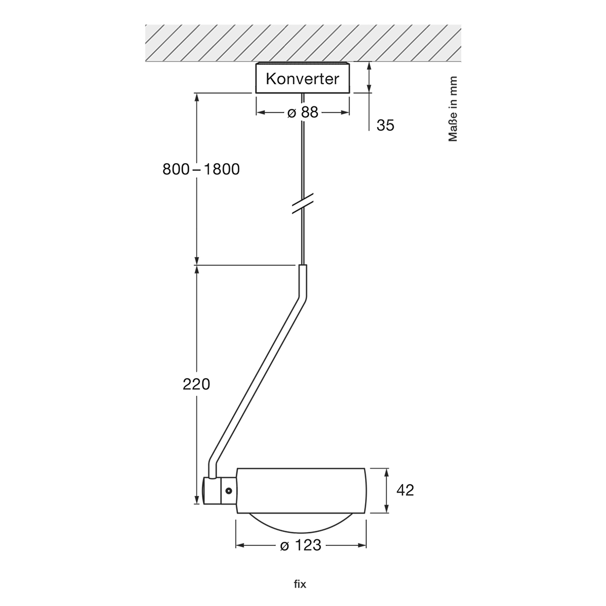 Occhio Sento C filo singolo fix up "air" LED Pendelleuchte, 2700 K, Maßzeichnung