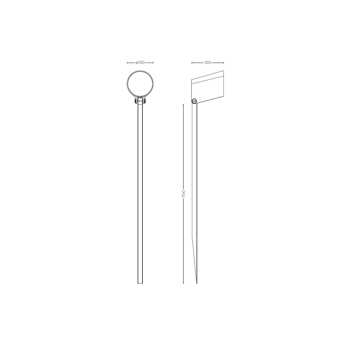 IP44.DE Stic Spike LED Bodenleuchte / Spießstrahler, Höhe: 70 cm, Maßzeichnung