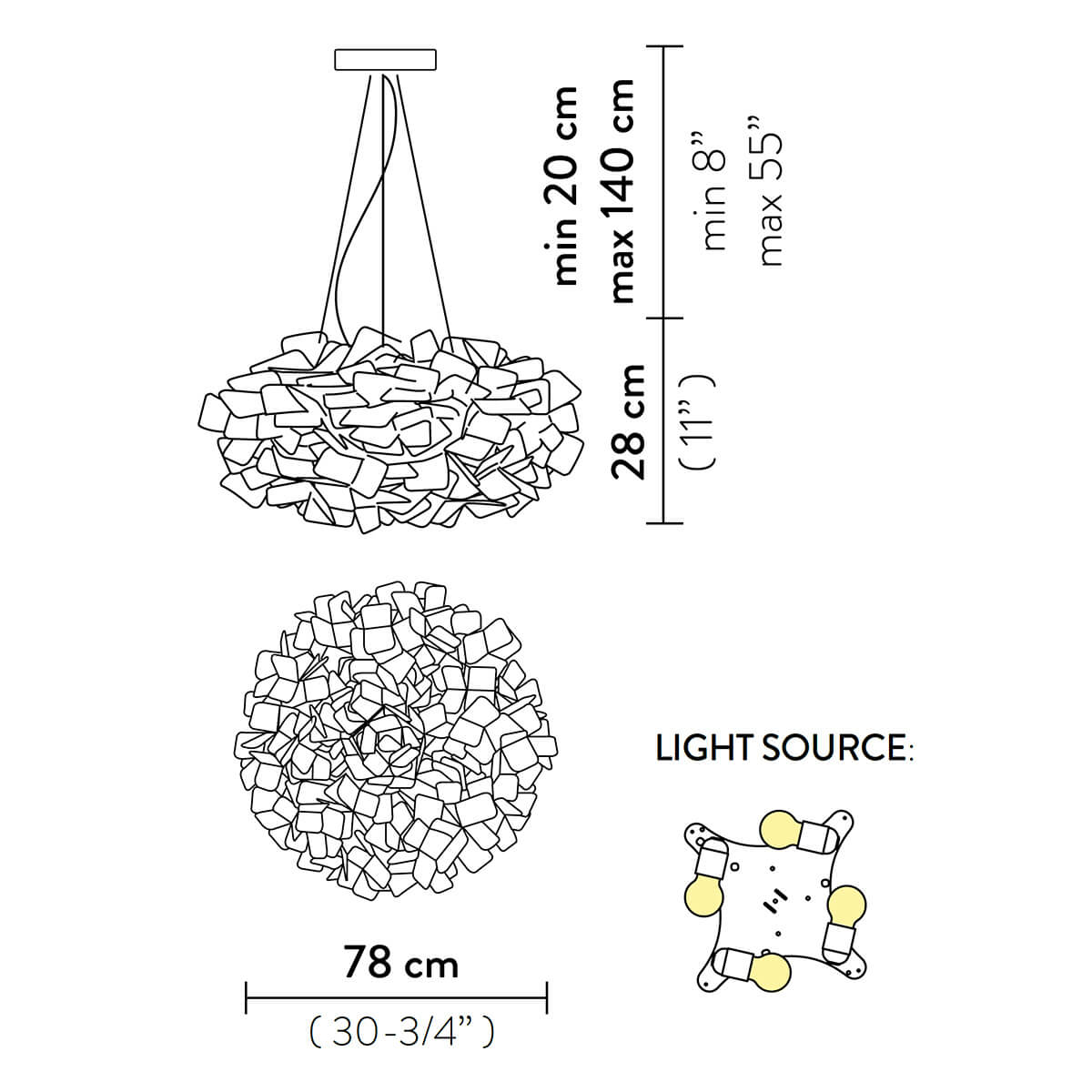 Slamp Clizia Mama non Mama Suspension Large, Maßzeichnung