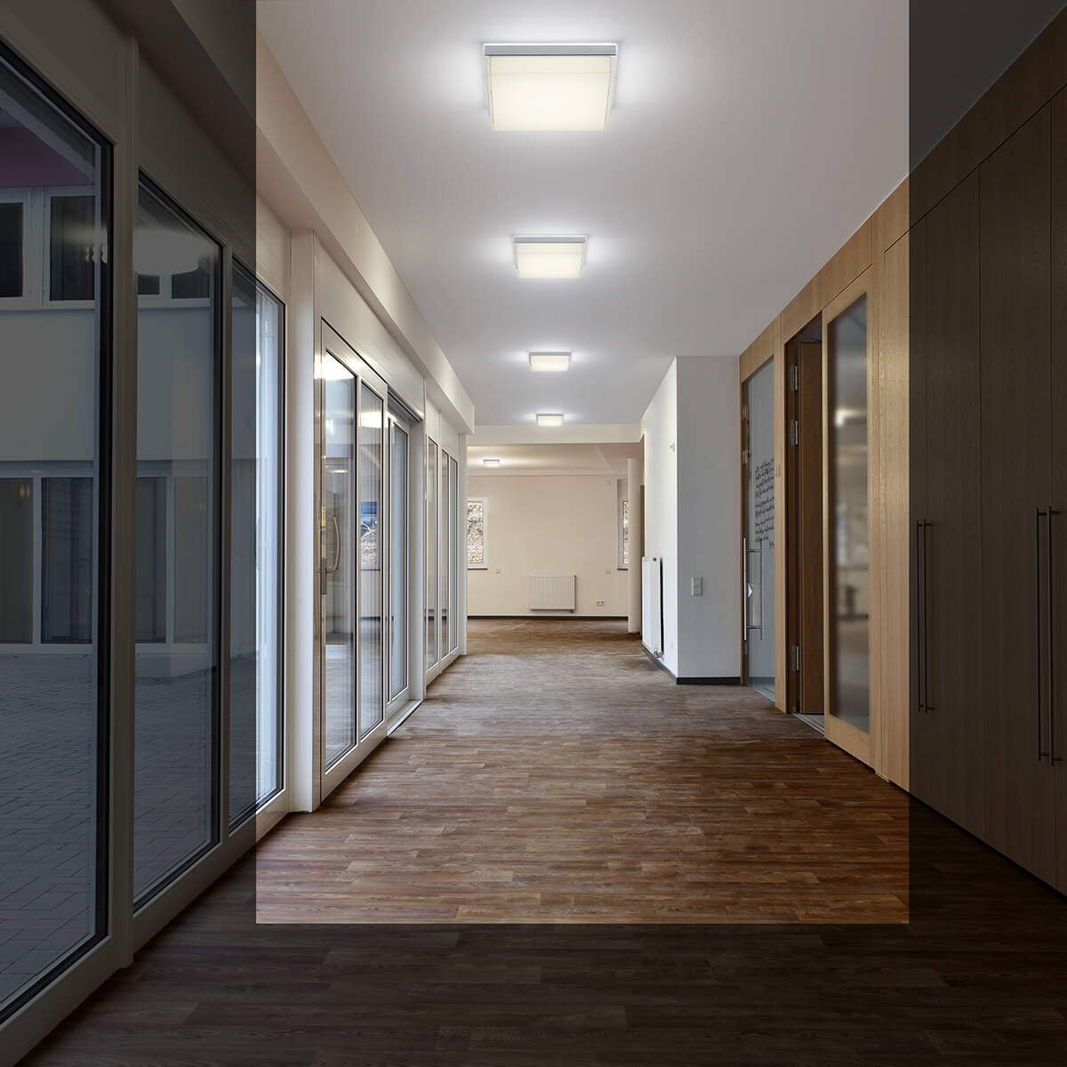 Helestra Cosi LED Deckenleuchte, mit Casambi-Modul, 31,5 x 31,5 cm, Chrom / Glas satiniert