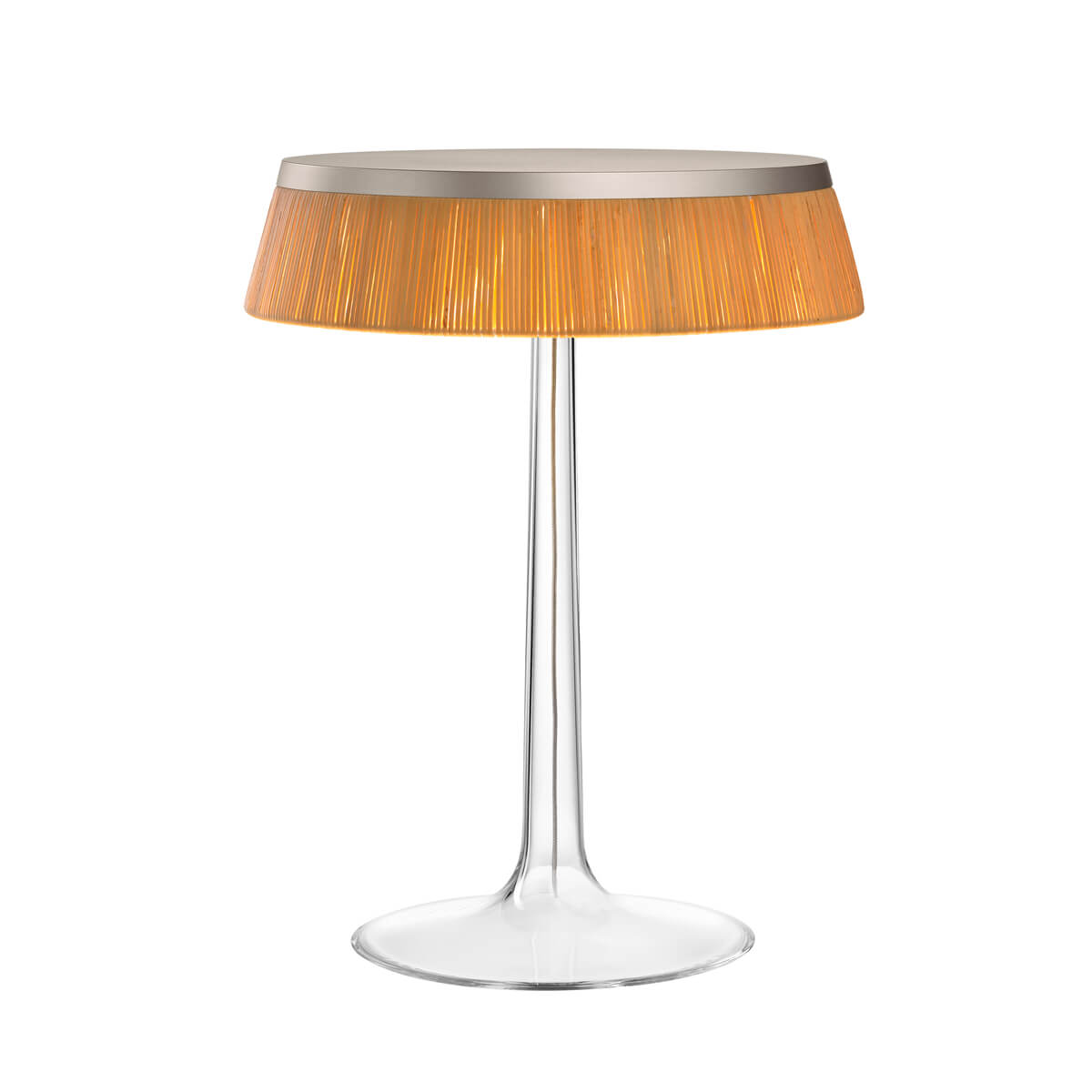 Flos Bon Jour Tischleuchte, Chrom matt, Krone: Rattan