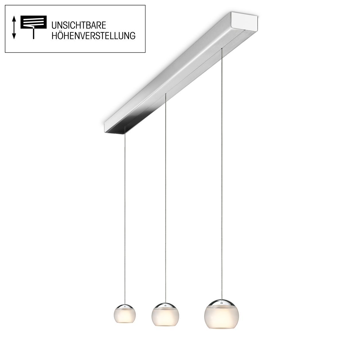 Oligo Balino LED Pendelleuchte, 3-flg., unsichtbare Höhenverstellung, Baldachin: Chrom, Chrom / satiniert