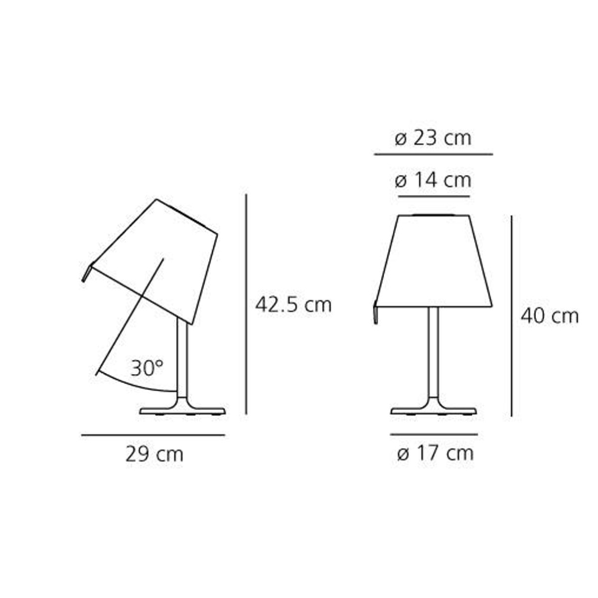 Artemide Melampo Notte Tavolo, Maßzeichnung