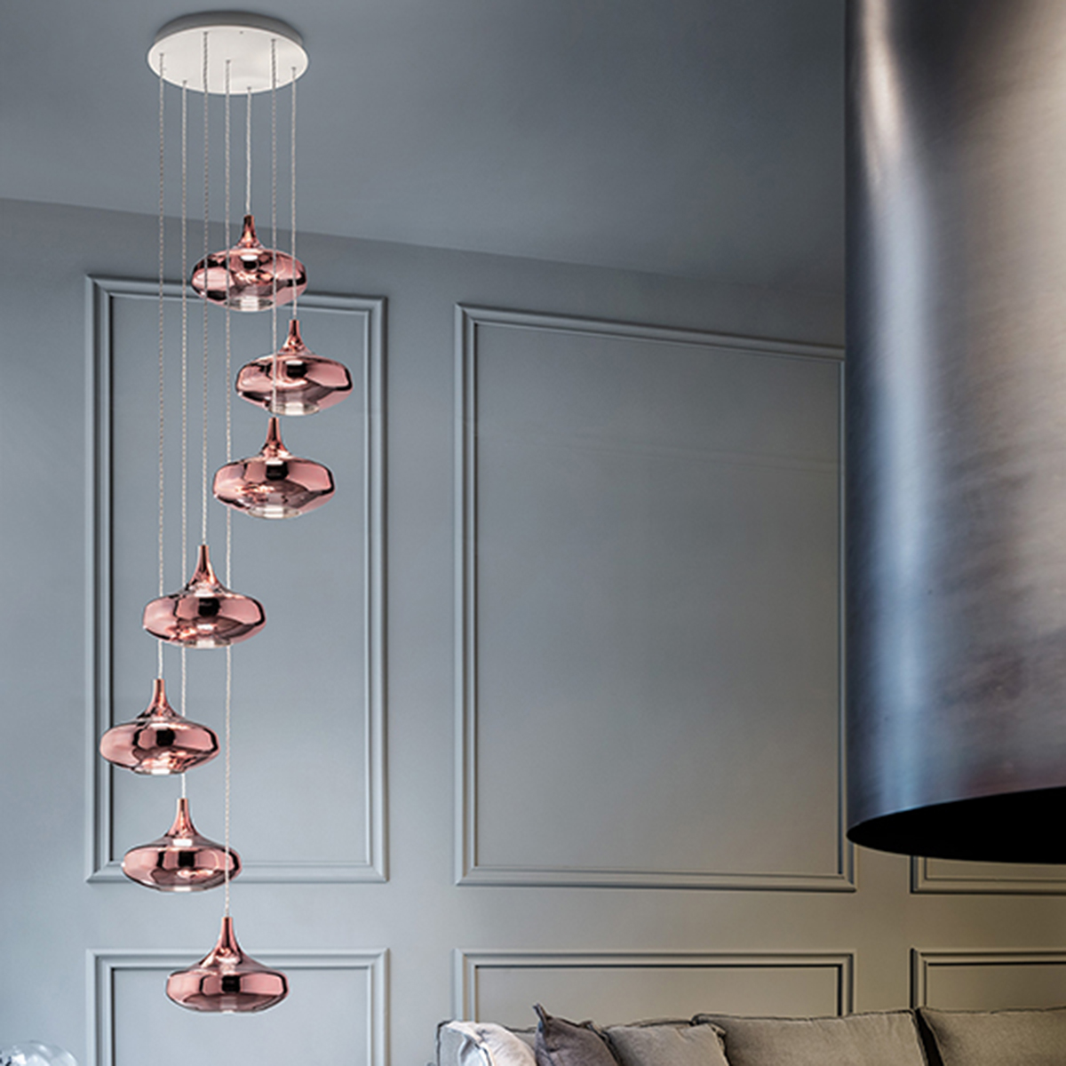 Lodes Nostalgia Glas Large LED Pendelleuchte 7-flg., Chrom - Rose Gold