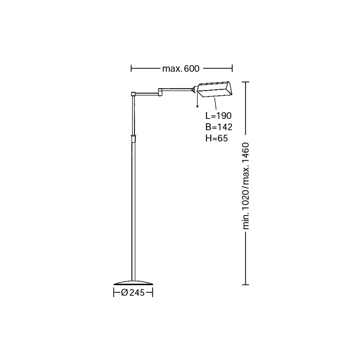Holtkötter 2527 Leseleuchte, Maßzeichnung