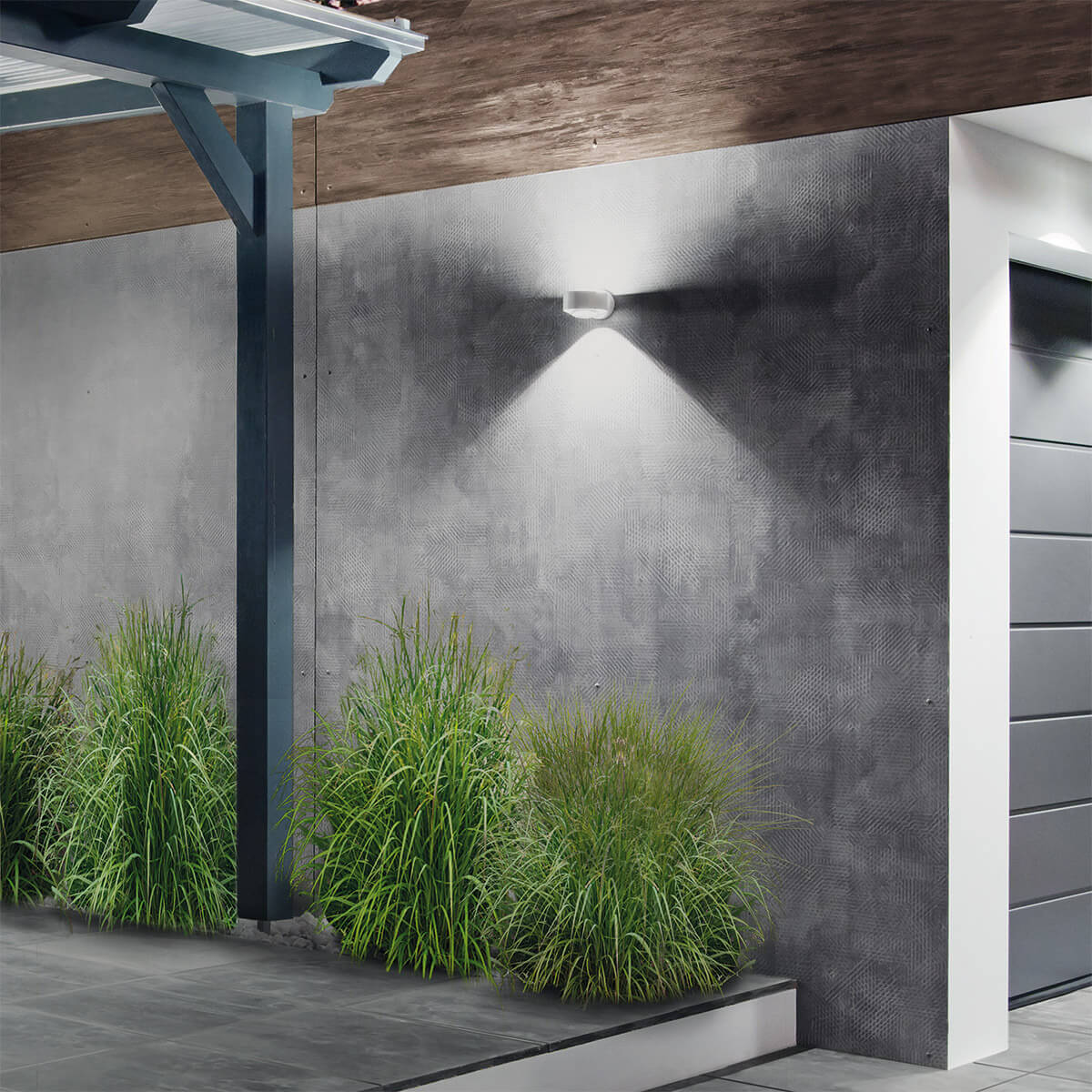 Top Light Puk Maxx Wall Outdoor LED Wandleuchte, weiß matt feinstrukturiert, mit Linse klar / Glas satiniert