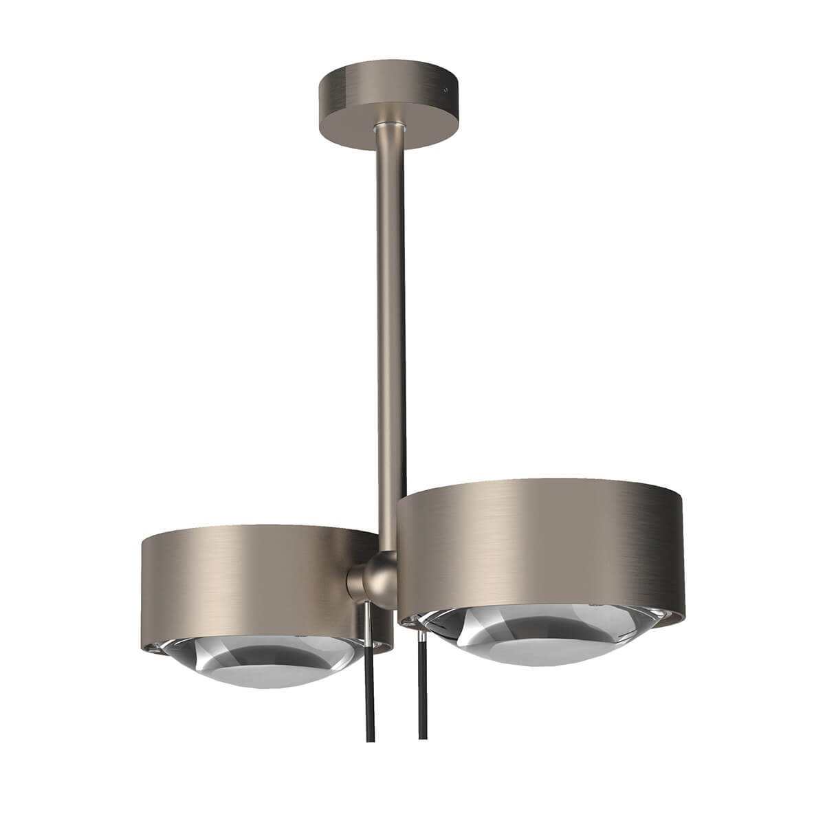 Top Light Puk Maxx Side Twin Ceiling LED Deckenleuchte, 20 cm, Gehäuse, Nickel matt, mit Linse klar / Glas satiniert (nicht inbegriffen)