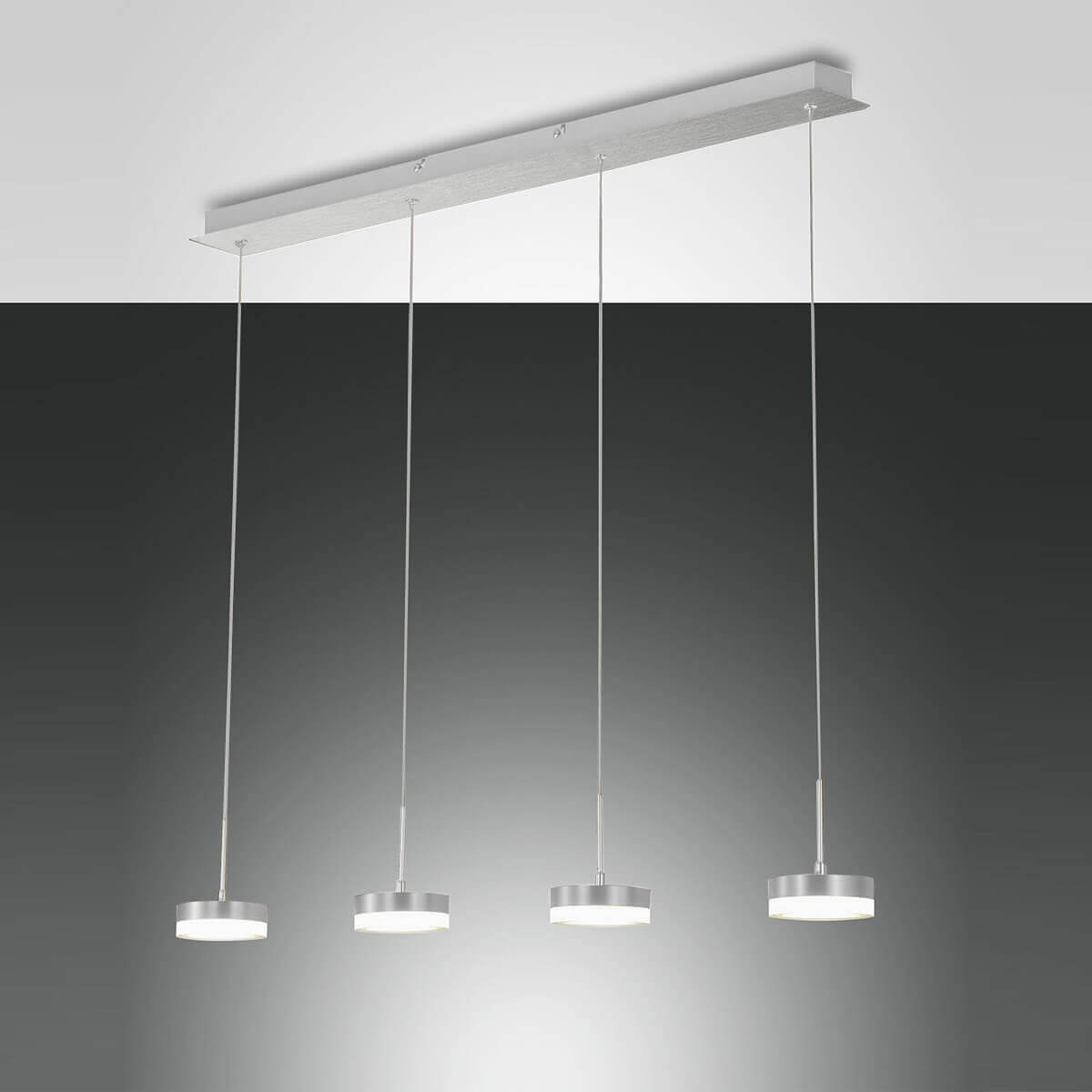 Fabas Luce Dunk LED Pendelleuchte, 4-flg., Aluminium gebürstet