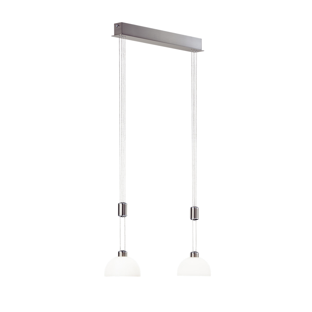 B+M Leuchten Moon II LED Pendelleuchte, 2-flg., Nickel matt / Chrom