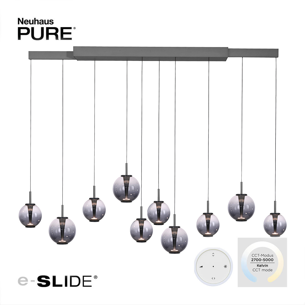 PURE E-Infinity Pendelleuchte mit e-SLIDE und CCT