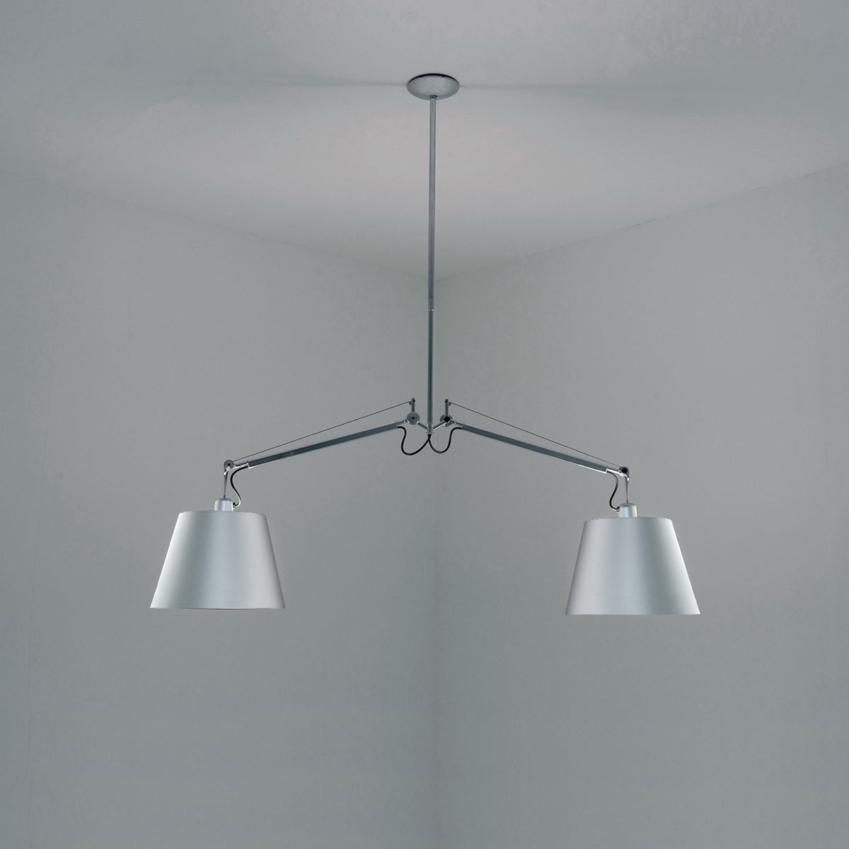 Artemide Tolomeo Sospensione Due Bracci, Seidensatin, Schirm Ø 24cm