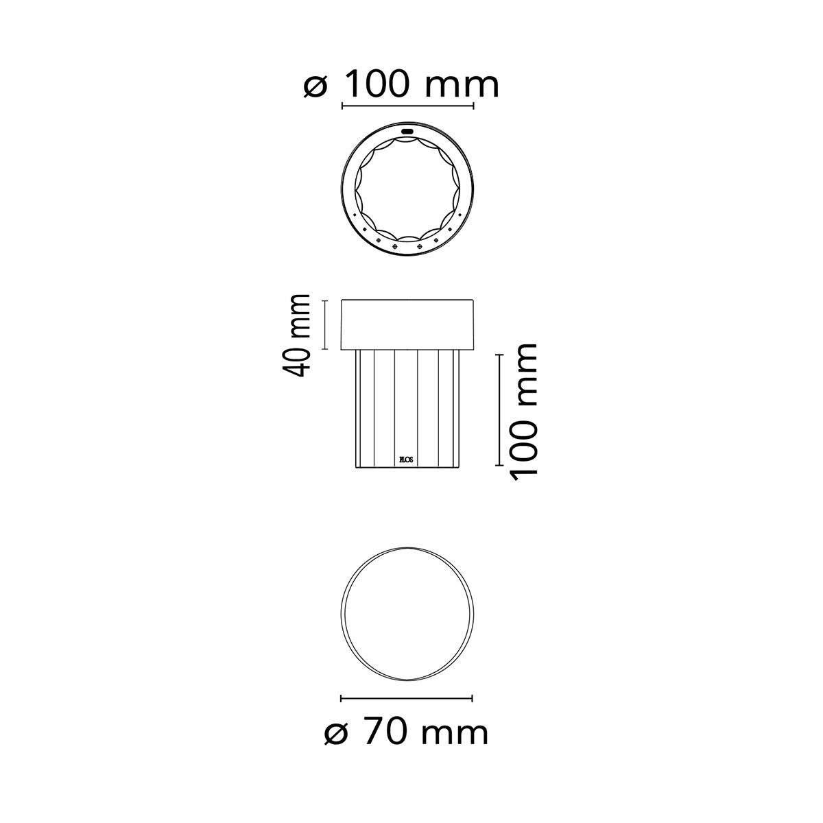Flos Last Order Fluted LED Akkuleuchte, Maßzeichnung